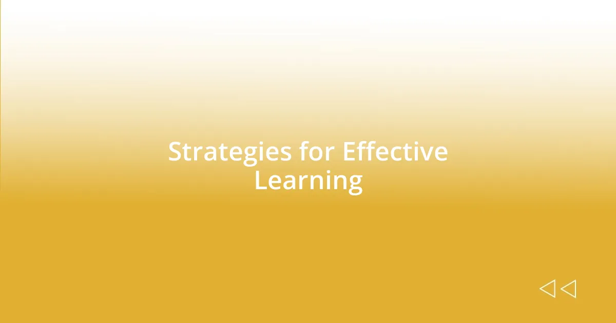 Strategies for Effective Learning